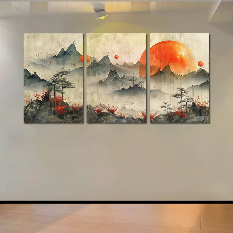 3pcs Landscape with Flowers & Rising Sun Wall Art Set Canvas Framed 40x60cm - High Quality Print 100% Australian Made Wall Canvas Ready to Hang