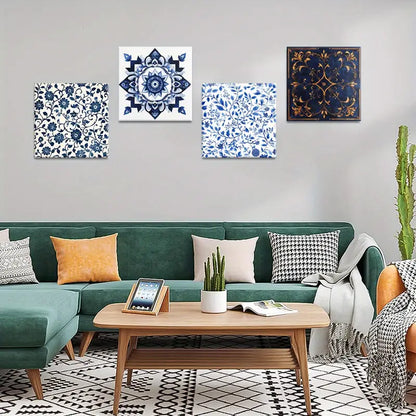 4pcs Blue Color Square Room Aesthetic   Wall Art Canvas Framed
