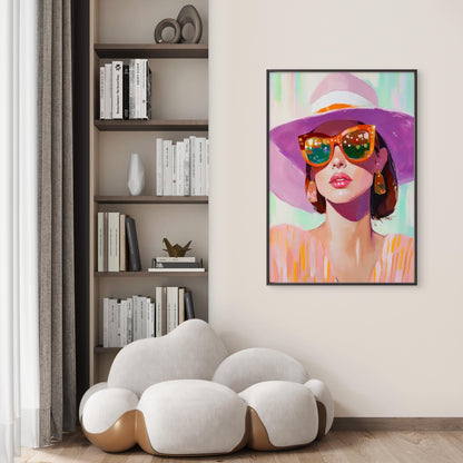Modern Women with Glasses and Wide-Brimmed Hat Fashion Home Decor Premium Quality Poster Print Choose Your Sizes