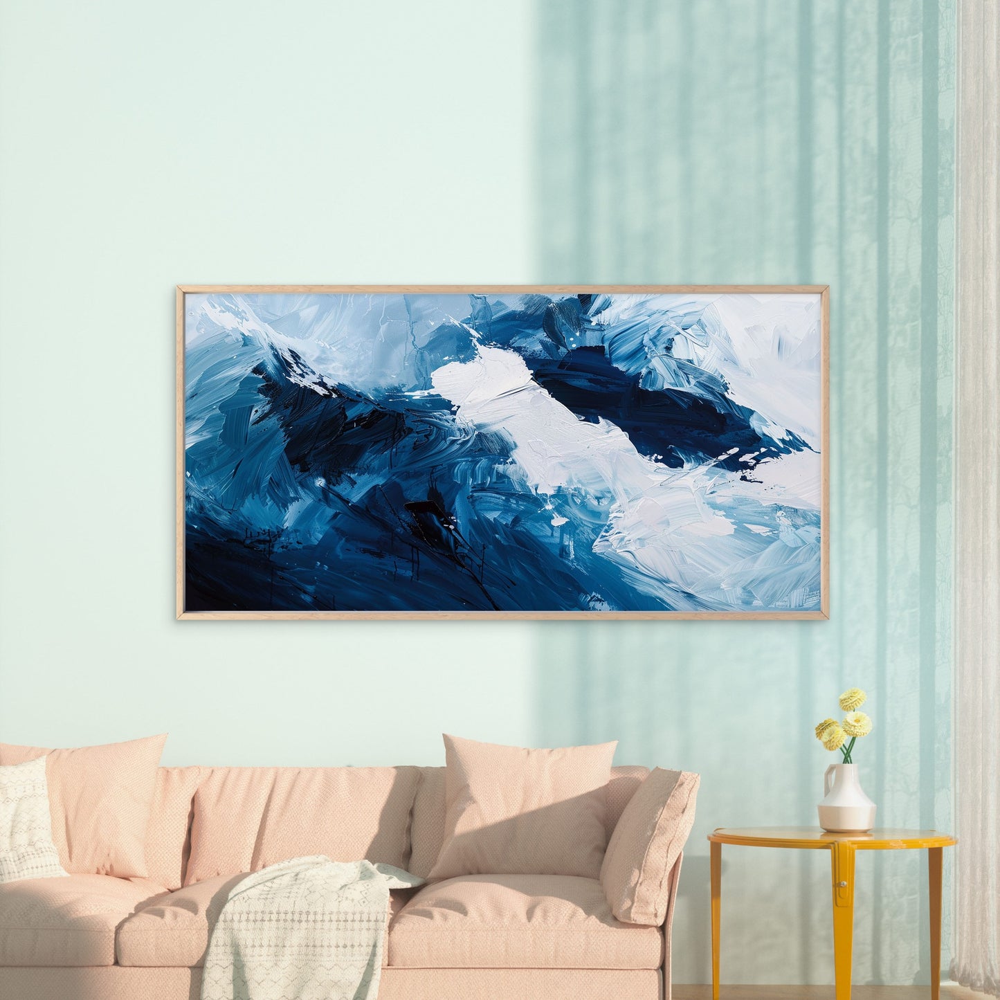Blue Ocean Wave Painting Wall Art Canvas Office Home Room Framed 120x60cm