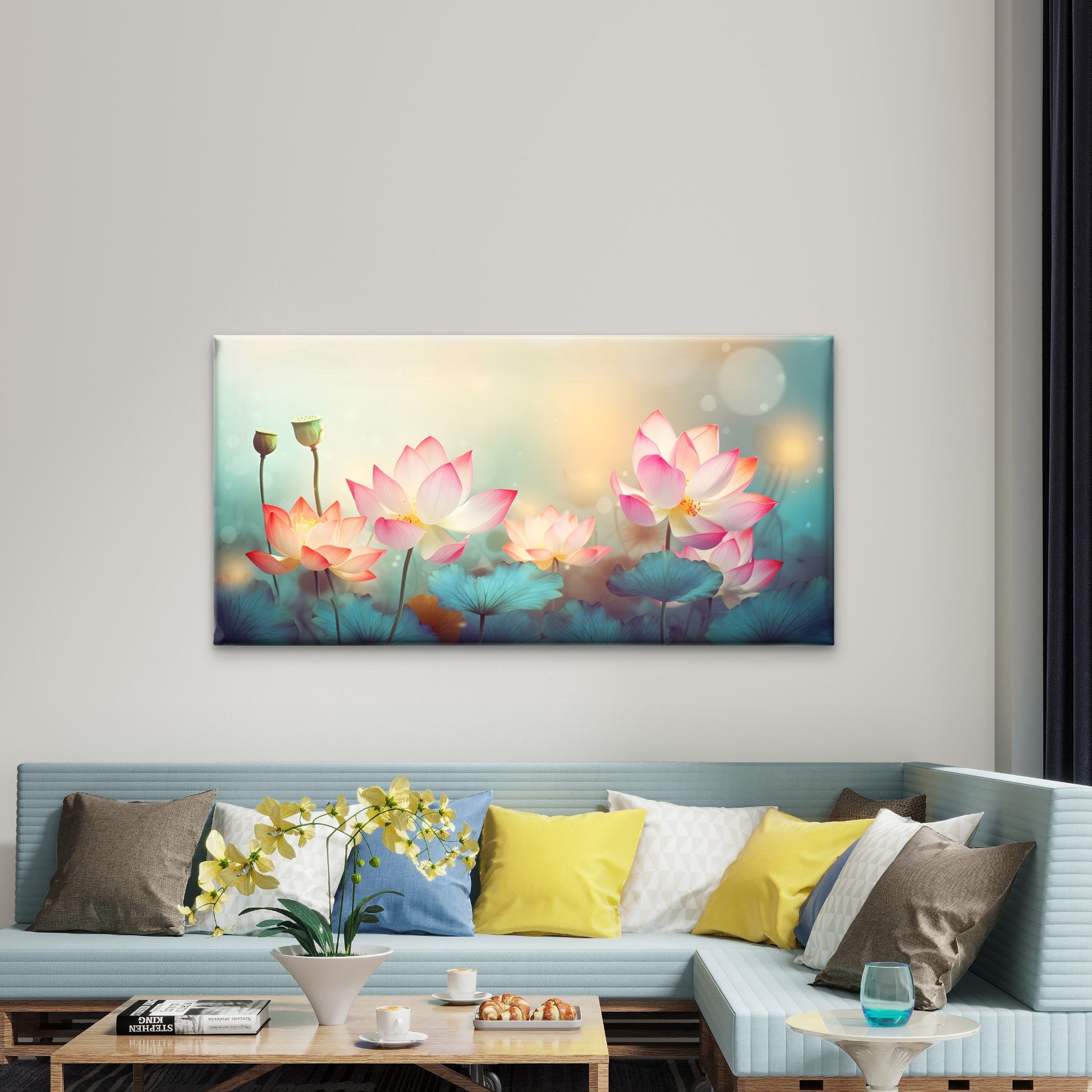 Pink Lotus Flower Abstract Wall Art Canvas Office Home Room Framed 120x60cm