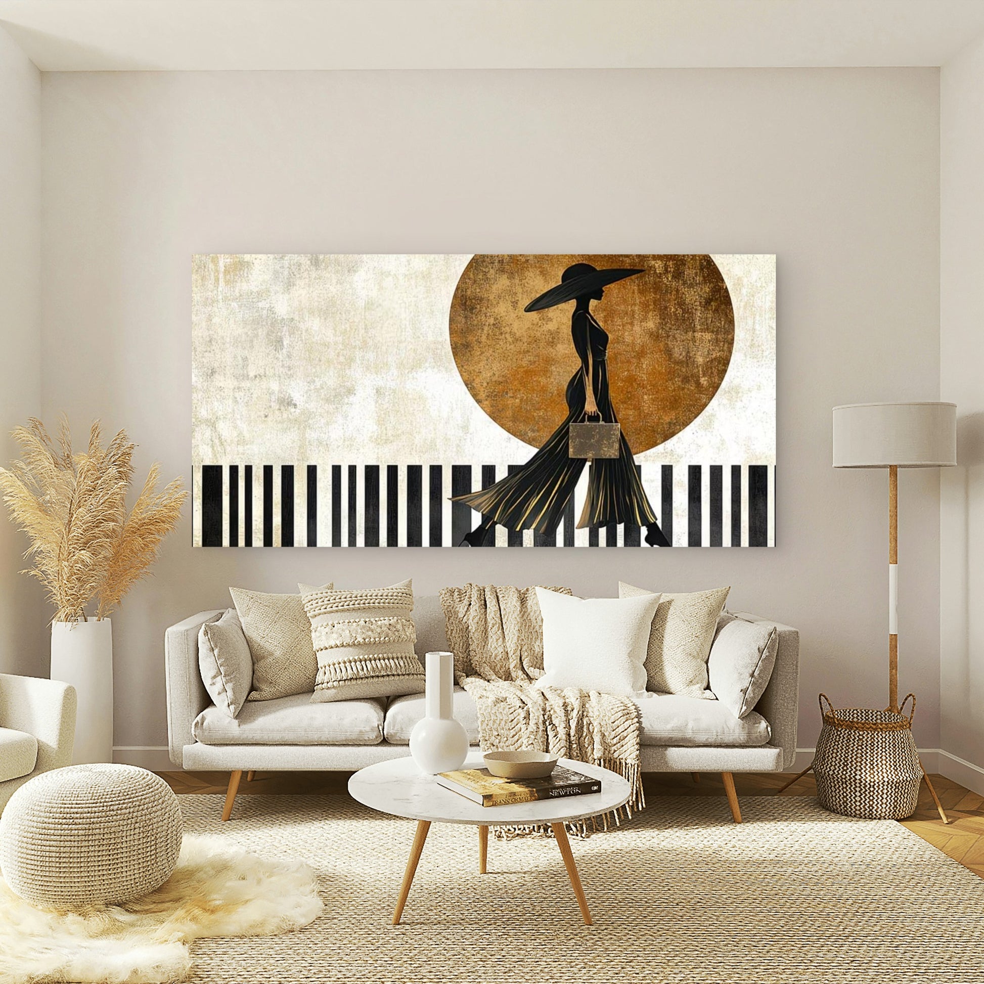 Elegant Woman Wearing a Hat Wall Art Canvas Office Home Room Framed 120x60cm - Bella Home Decor