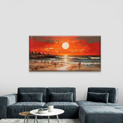 Sunset Beach Scene with Ocean Wall Art Canvas Office Home Room Framed 120x60cm - Bella Home Decor