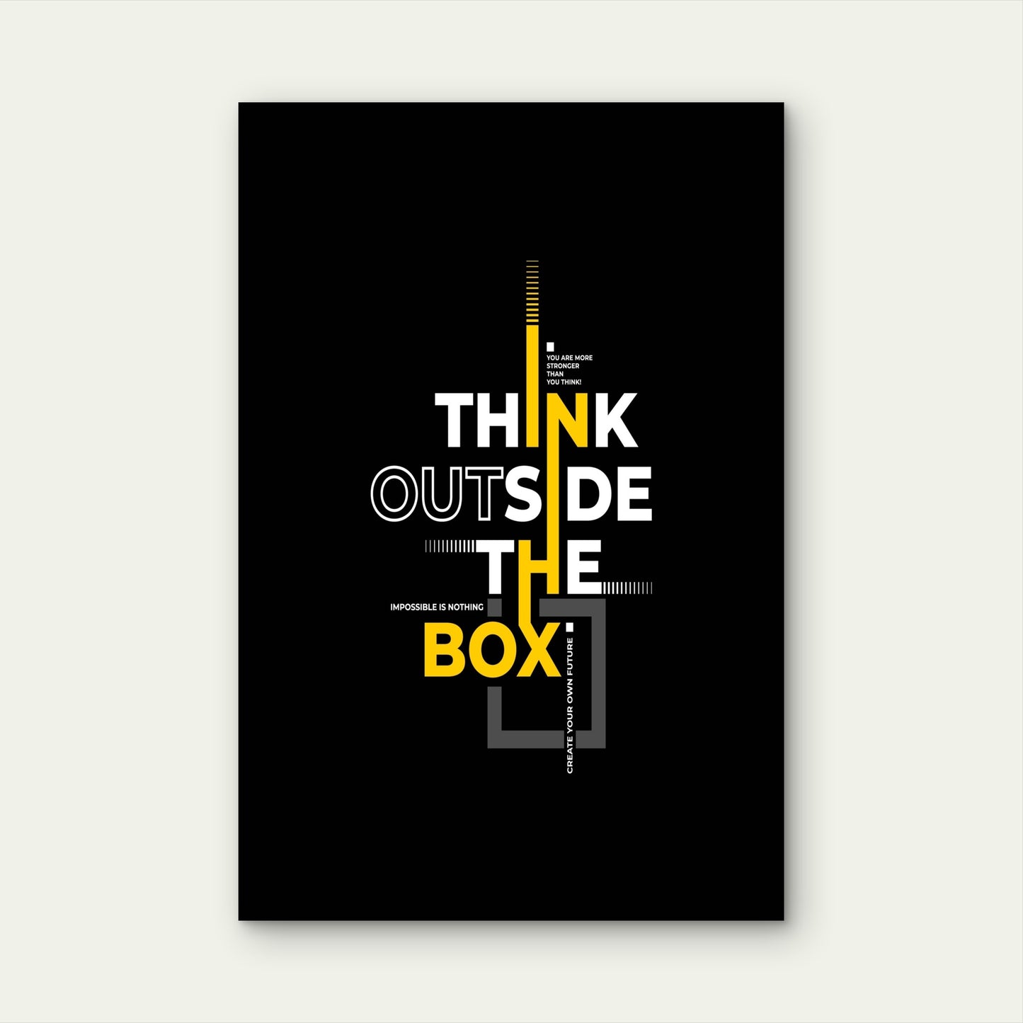 Think Outside The Box Geometric Graphic Typography 5mm thick Plastic Poster Ready to Hang 90x60cm