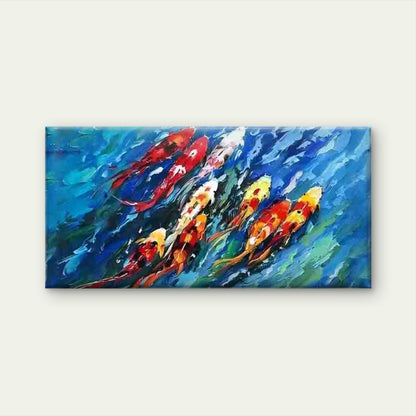 Blue Water Koi Swimming Wall Art Canvas Office Home Room Framed 120x60cm