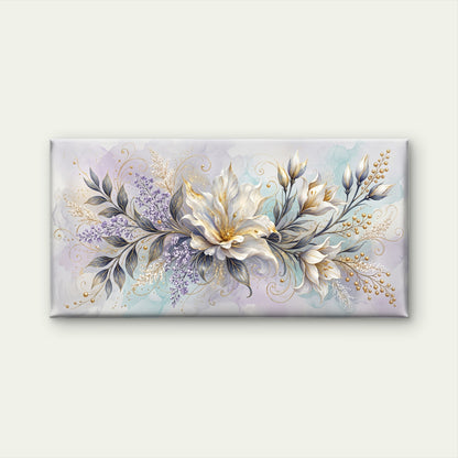 White Gold Lilac Floral Swirl Lily Wall Art Canvas Office Home Framed 120x60cm