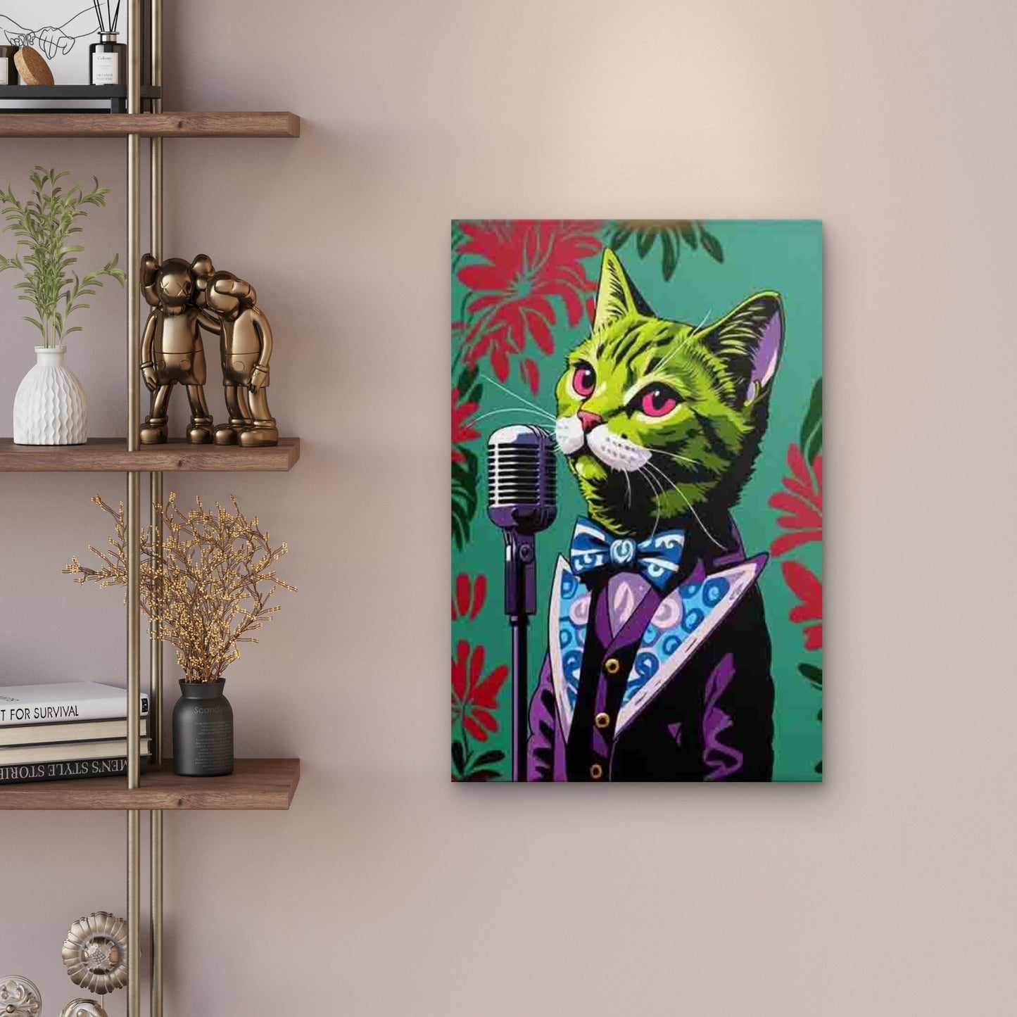 Green Cat Jazz Vocalist 60x90cm Metal Print Ready to Hang