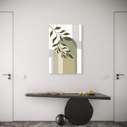 Sage Green Boho Geometric Line Art Leaf 40x60cm Metal Print Ready to Hang