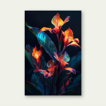 Tropical Flowers with Vibrant Glow 40x60cm Metal Print Ready to Hang