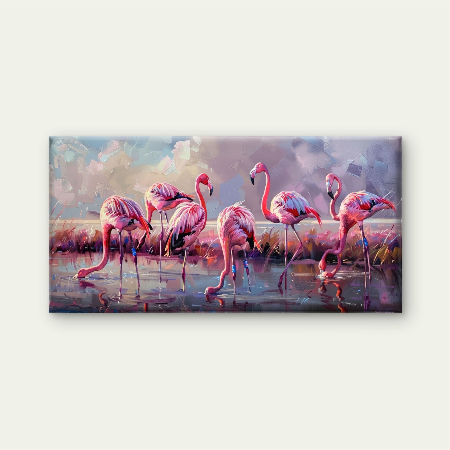 Pink Flamingos In Water Wall Art Canvas Office Home Room Framed 120x60cm