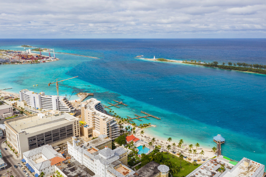 Port Of Nassau Bahamas Cityscape Glass Framed Wall Art, Ready to Hang Quality Print