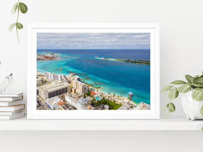 Port Of Nassau Bahamas Cityscape Glass Framed Wall Art, Ready to Hang Quality Print With White Border White