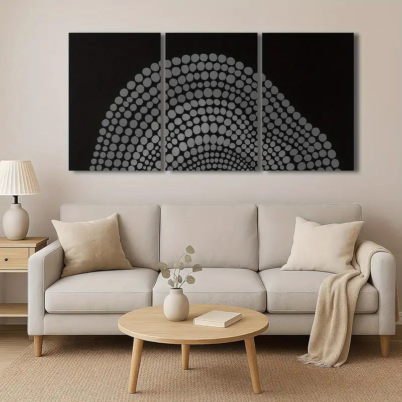 3pcs Black & Silvery Dots Triptych Wall Art, Metal Print Ready to Hang Art - Bella Home Decor