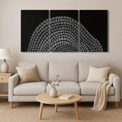 3pcs Black & Silvery Dots Triptych Wall Art, Metal Print Ready to Hang Art - Bella Home Decor