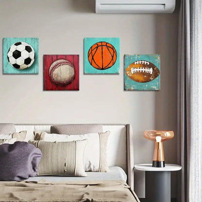 4pcs Sports Themed Modern Farmhouse Style   Wall Art Canvas Framed