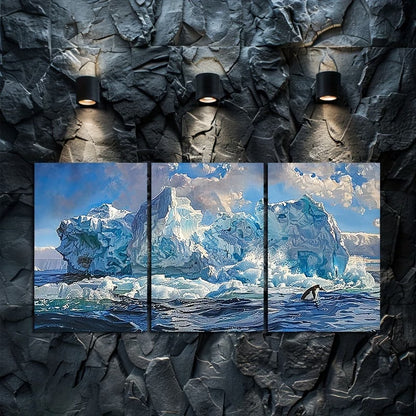 3pcs Iceberg Seascape Coastal Antarctica Scenery Wall Art Set Canvas Framed 50x70cm - High Quality Print 100% Australian Made Wall Canvas Ready to Hang