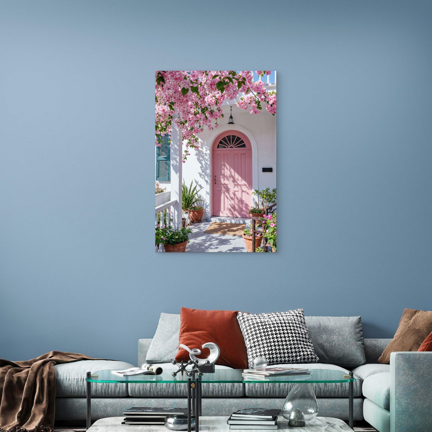 Beautiful Santorini Garden Colors 40x60cm Metal Print Ready to Hang
