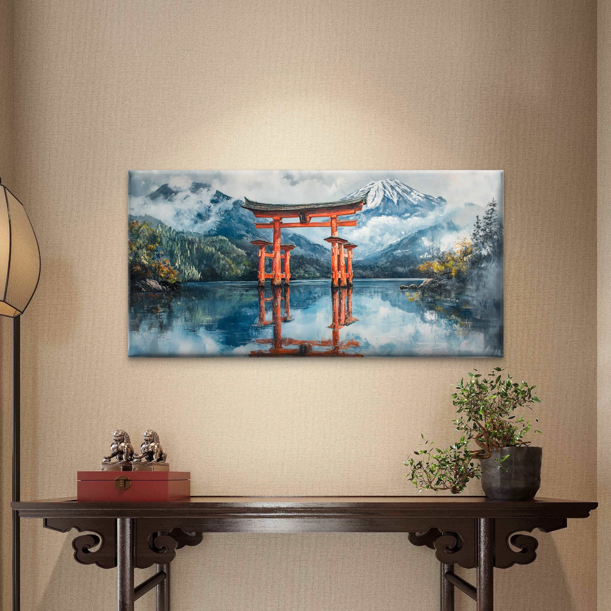 Torii Gate In Mist Mountain Wall Art Canvas Office Home Room Framed 120x60cm - Bella Home Decor