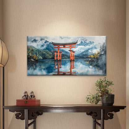 Torii Gate In Mist Mountain Wall Art Canvas Office Home Room Framed 120x60cm - Bella Home Decor