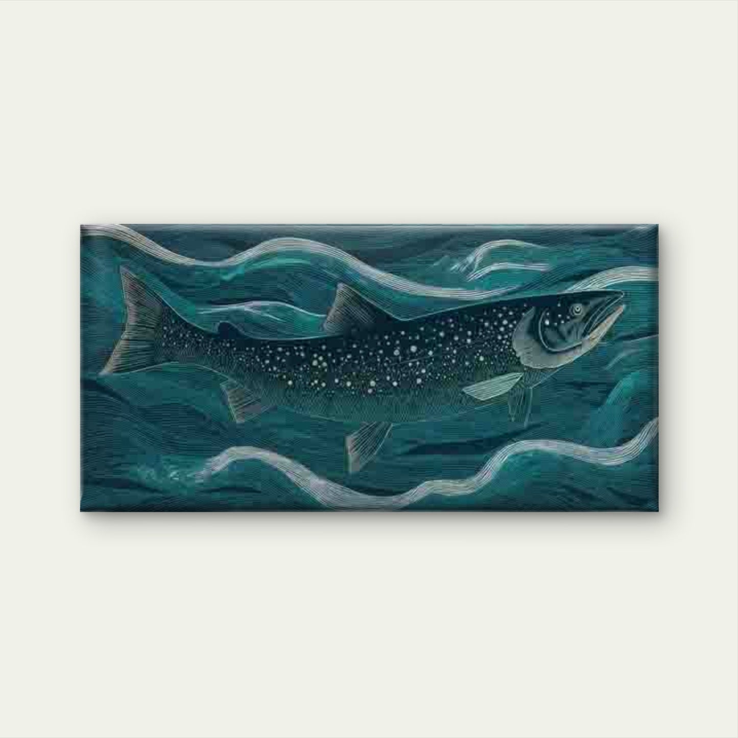 Abstract Fish Ocean Waves Wall Art Canvas Office Home Room Framed 120x60cm