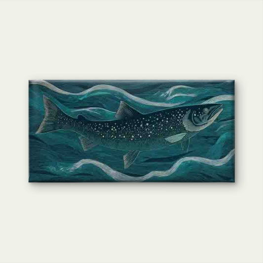 Abstract Fish Ocean Waves Wall Art Canvas Office Home Room Framed 120x60cm
