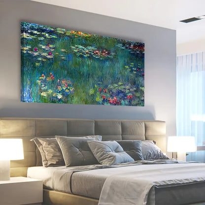 Green Garden Water Lilies Wall Art canvas office home room framed 120x60cm - Bella Home Decor