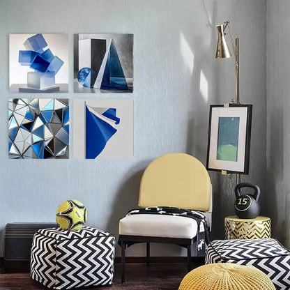 4pcs  Abstract Blue and White   Wall Art Canvas Framed