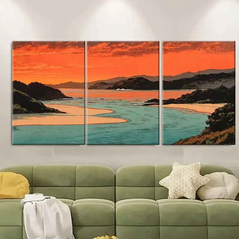 3pcs Seascape Sunrise Metal Print Ready to Hang Art