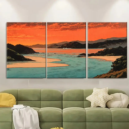 3pcs Seascape Sunrise Metal Print Ready to Hang Art