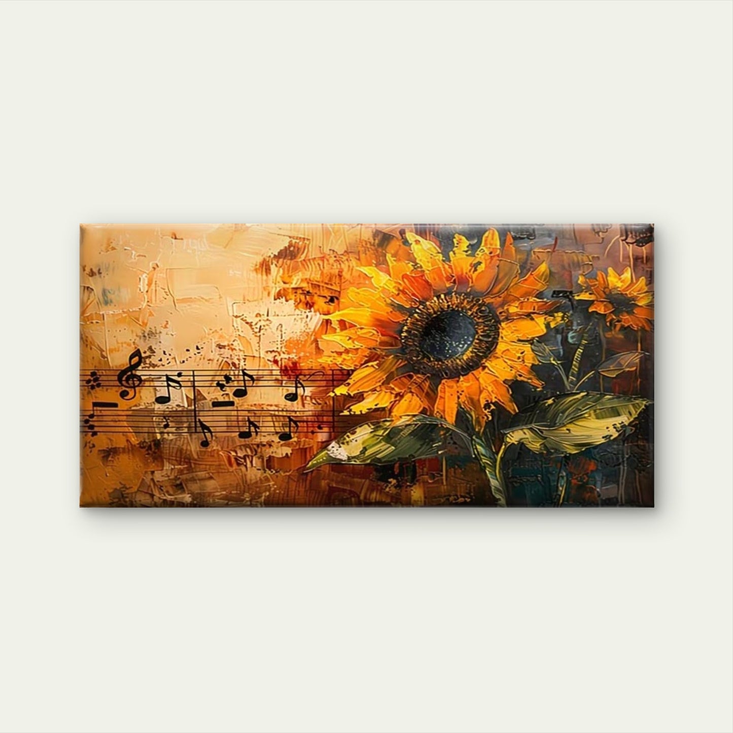 Sunflower & Musical Notes Wall Art Canvas Office Home Room Framed 120x60cm - Bella Home Decor