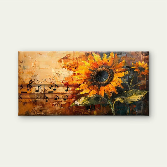 Sunflower & Musical Notes Wall Art Canvas Office Home Room Framed 120x60cm