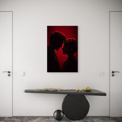 Romantic Red & Burgundy Couple Silhouette 60x90cm Metal Print Ready to Hang