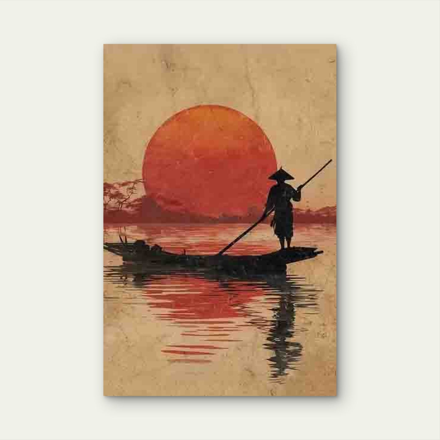 Japanese Fisherman Painting 60x90cm Metal Print Ready to Hang - Bella Home Decor