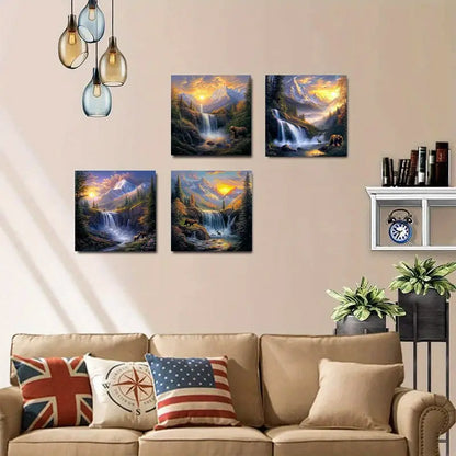 4pcs Anime  Waterfall  AW  Wall Art Canvas Framed