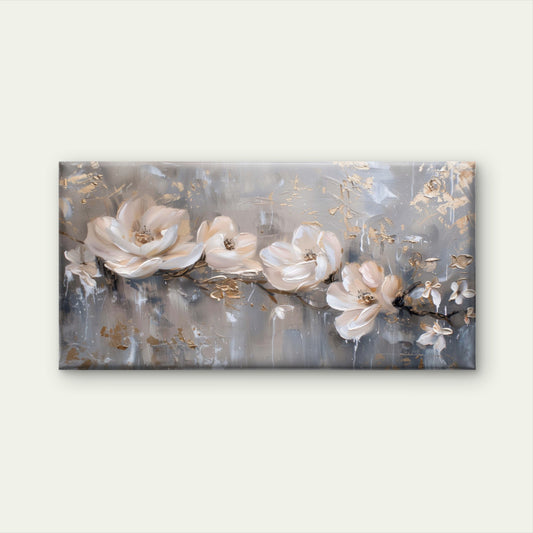 Gilded Petals Soft Shadows Wall Art Canvas Office Home Room Framed 120x60cm