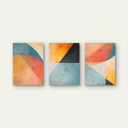 3pcs Boho Teal Ochre Geometric Abstract Modern  Wall Art Set Canvas Framed 60x90cm - High Quality Print 100% Australian Made Wall Canvas Ready to Hang