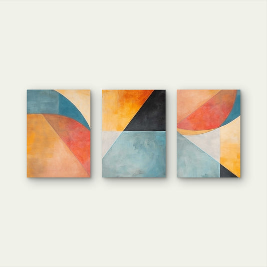 3pcs Boho Teal Ochre Geometric Abstract Modern Wall Art Set Canvas Framed 60x90cm - High Quality Print 100% Australian Made Wall Canvas Ready to Hang