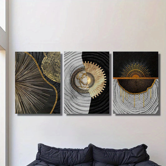3pcs Golden Tinsel Abstract Light Luxury Metal Print Ready to Hang Art