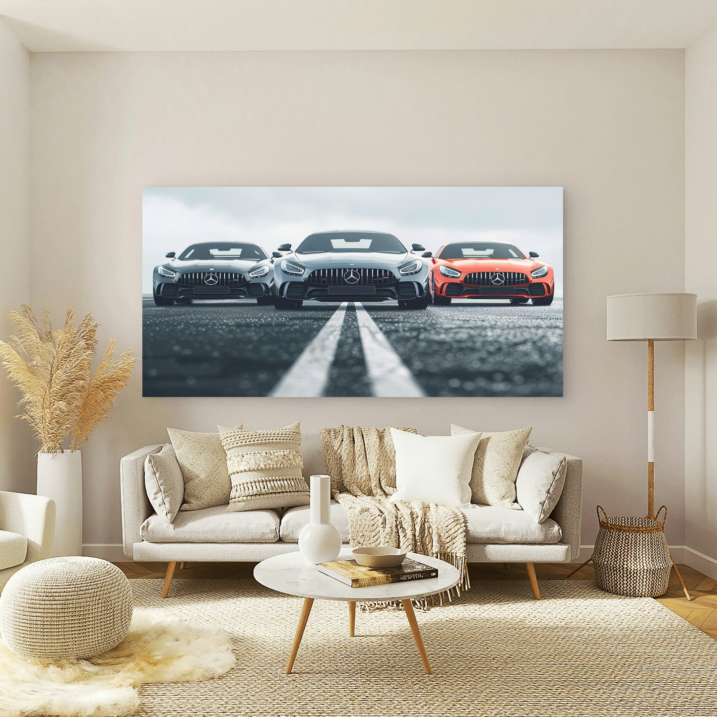 Three Powerful Mercedes AMG Car Wall Art Canvas Office Home Room Framed 120x60cm