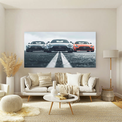 Three Powerful Mercedes AMG Car Wall Art Canvas Office Home Room Framed 120x60cm