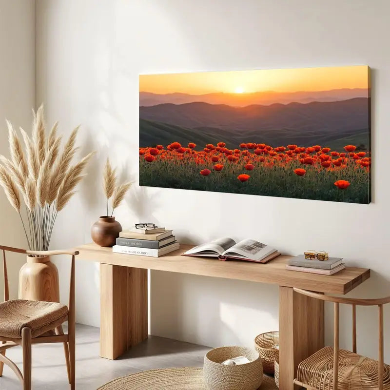 Nature Floral Panoramic Abstract Colorful Flowers Field Wall Art canvas office home room framed 120x60cm - Bella Home Decor