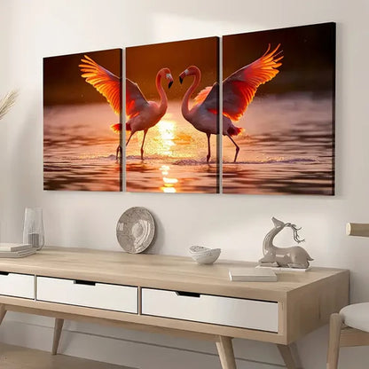 3pcs Flamingos Animal Sunrise Scenic Art Wall Art Set Canvas Unframed - High Quality Print 100% Australian Made Wall Canvas