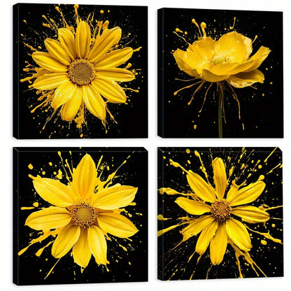 4pcs Artistic Expression Decor, Floral Burst Wall Art Canvas Framed