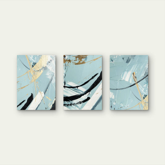 3pcs Modern Teal Textured Stroke Wall Art Set Canvas Framed 50x70cm - High Quality Print 100% Australian Made Wall Canvas Ready to Hang