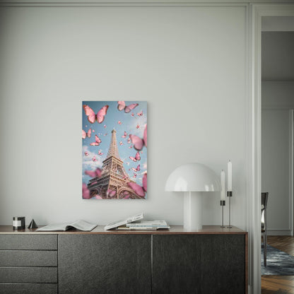 Butterflies Over Eiffel Tower 60x90cm Metal Print Ready to Hang - Bella Home Decor
