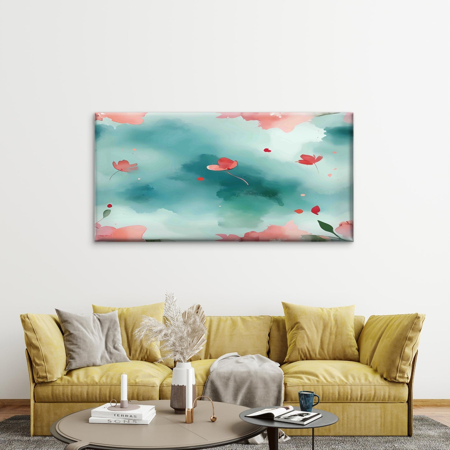 Pastel Floral Spring Abstract Wall Art Canvas Office Home Room Framed 120x60cm - Bella Home Decor