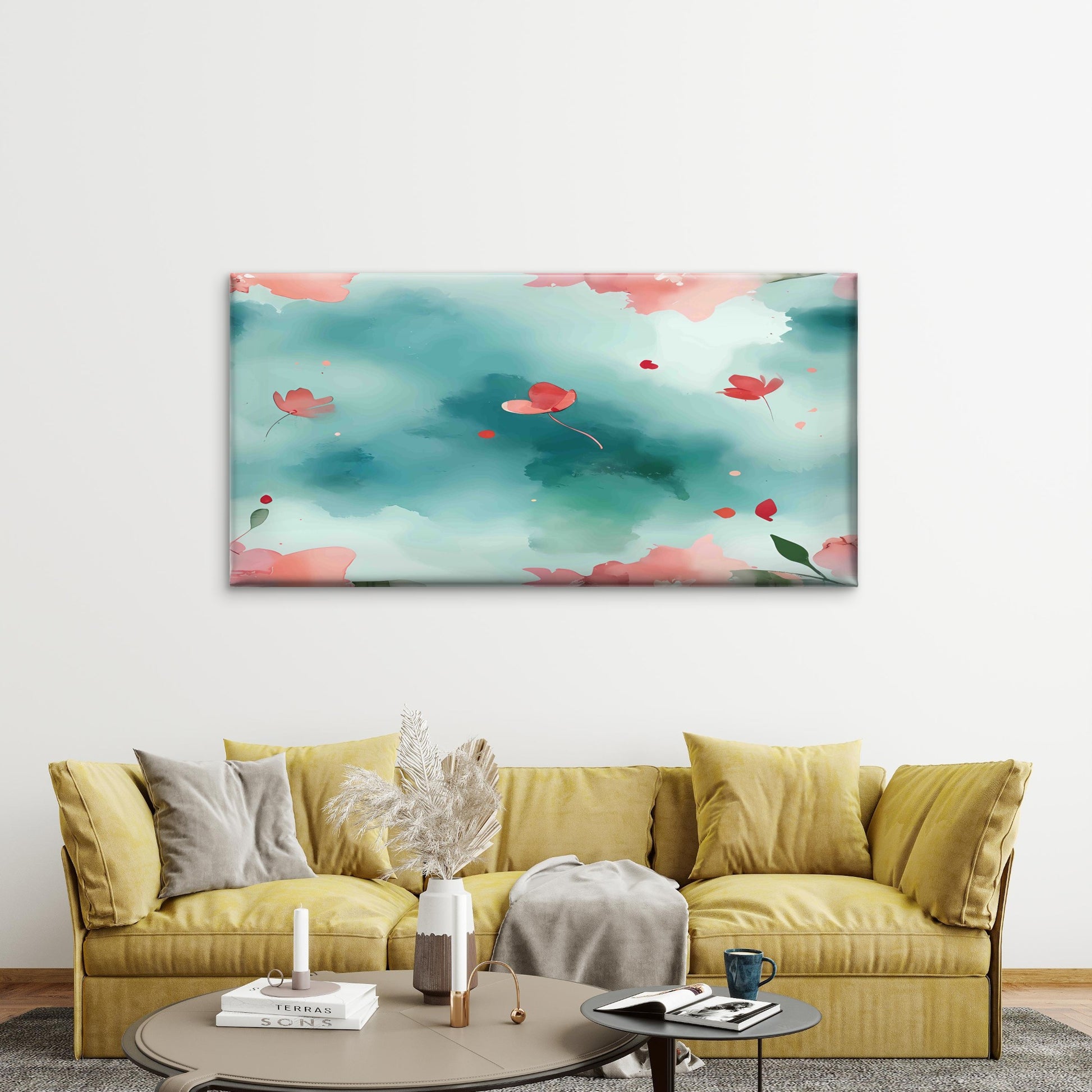 Pastel Floral Spring Abstract Wall Art Canvas Office Home Room Framed 120x60cm - Bella Home Decor