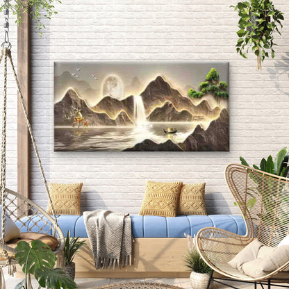 Moonlit Serenity Mountain Water Wall Art Canvas Office Home Room Framed 120x60cm