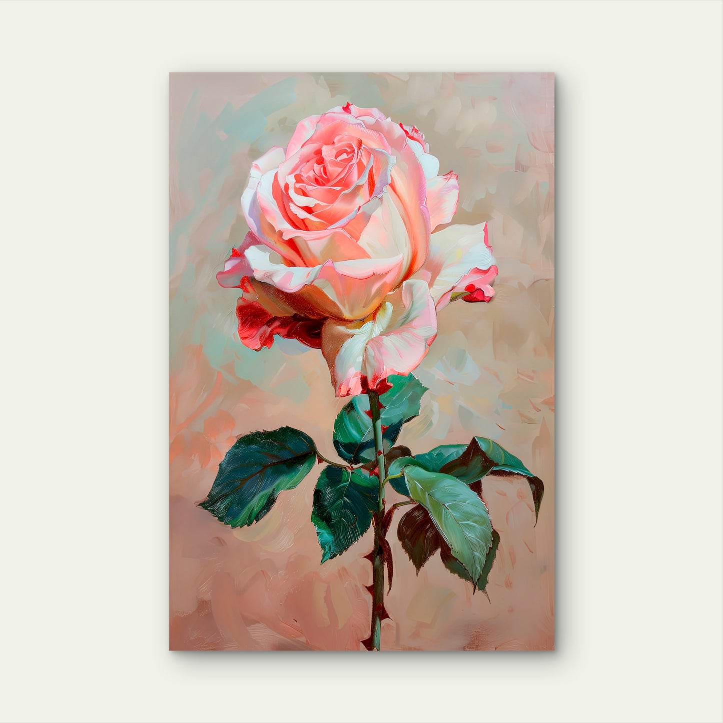 Vintage Pink Rose Botanical Stem 40x60cm Metal Print Ready to Hang