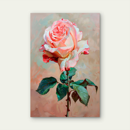 Vintage Pink Rose Botanical Stem 40x60cm Metal Print Ready to Hang
